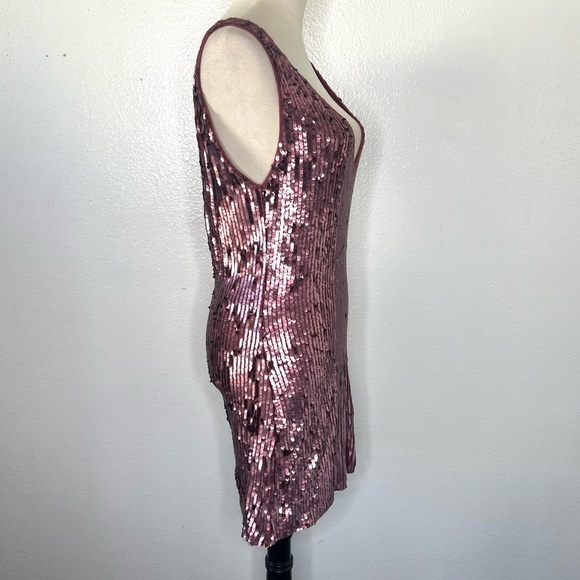 FREE PEOPLE Intimately Sequined Mini Dress Deep V Low Back Rose Size Small - Picture 6 of 15